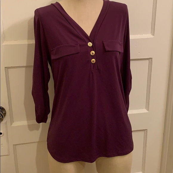 Bonded Tops - Bonded Purple 3/4 sleeve blouse.